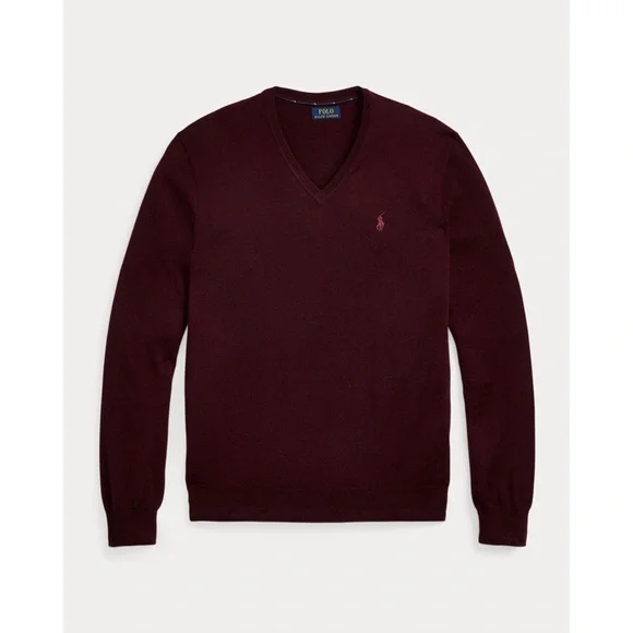 Polo Ralph Lauren Washable Wool Slim Fit V-Neck Sweater in Wine Size M EUC - Picture 2 of 16